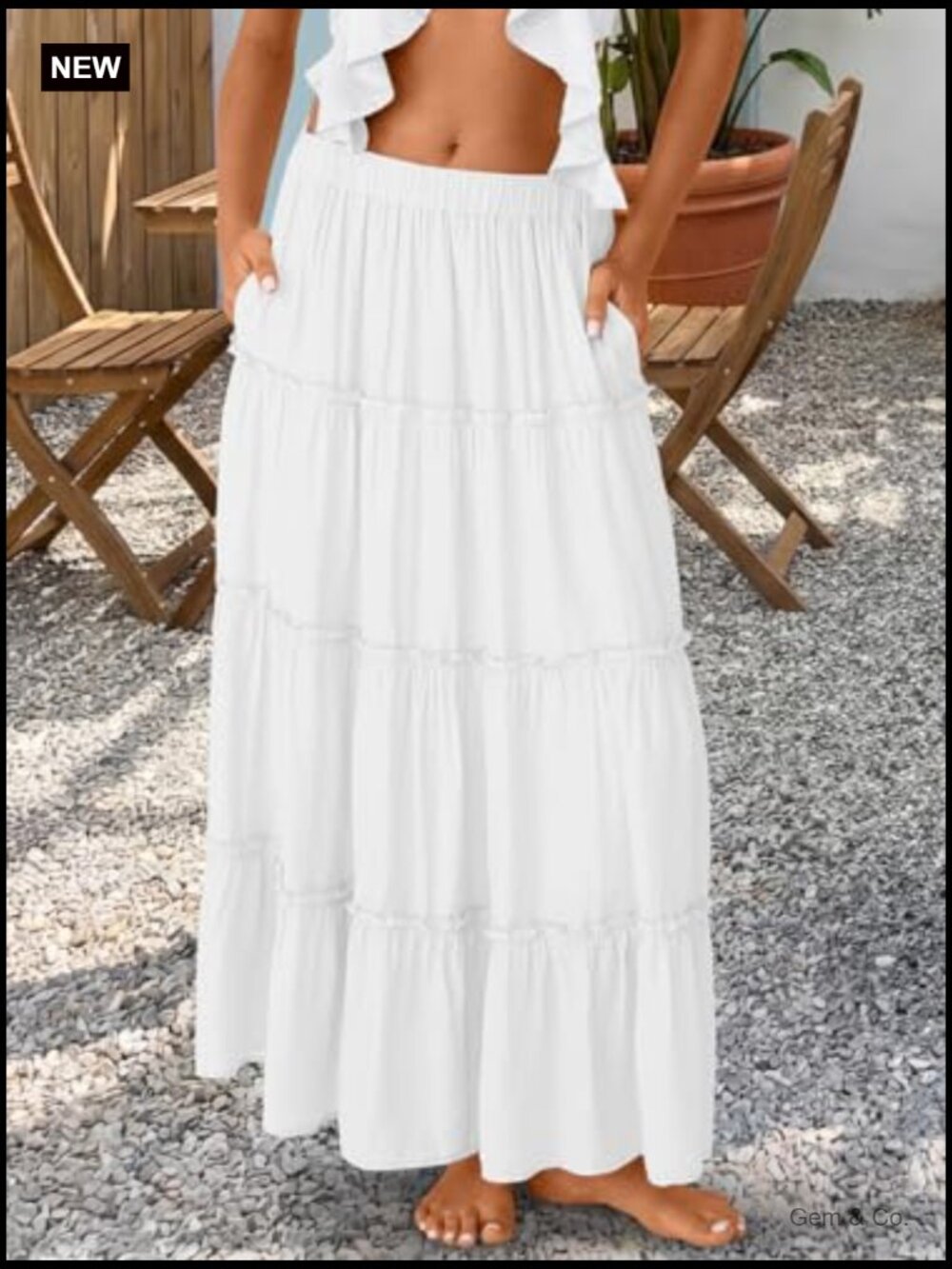 Boho Maxi Skirt High Waist with Pockets Flowy Long Skirt Women - Picture 2 of 7